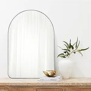 Brushed Nickel Arched Mirror 24X36 Wall Mounted Bathroom Mirror with Metal Frame Arched Top Vanity Mirror for Wall