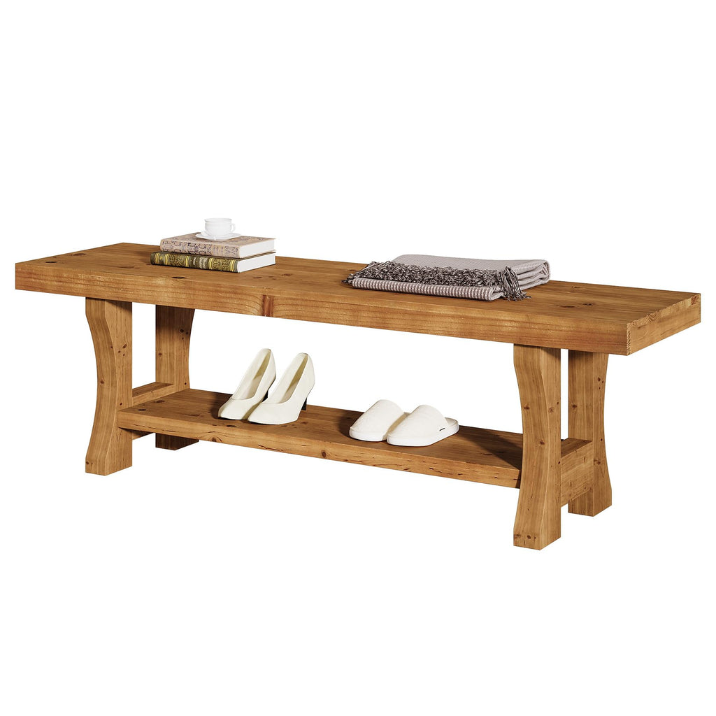 Solid Wood Entryway Bench, 55" End of Bed Bench, Long Indoor Dining Seat, Easy Assembly, Brown
