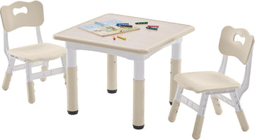 Adjustable Kids Table & 2 Chairs Set, 23.6" L x 23.6" W, Natural-W