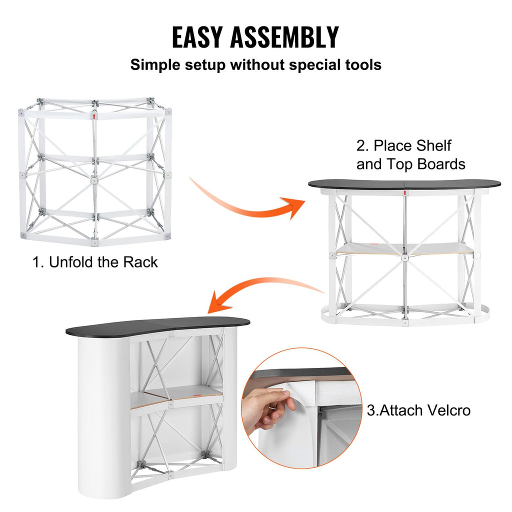 Portable Tradeshow Podium Table, 51.18" x 18.31" x 37.4", Display Exhibition Counter Stand Booth Fair with Wall