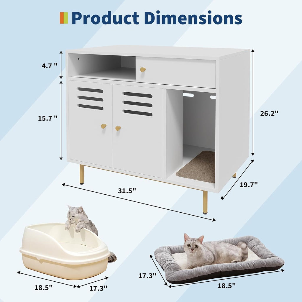 31.5'' Cat Litter Box Enclosure Hidden Cat Washroom Cabinet with Side Entry Wooden Cat House Furniture & Indoor Pet