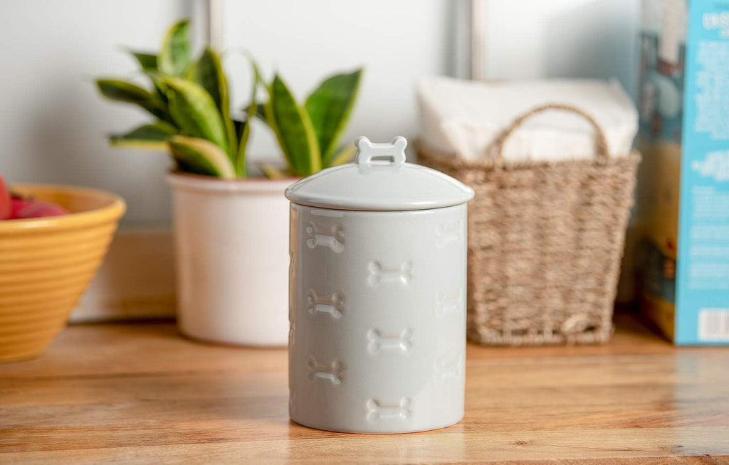 Ceramic Pet Treat Jar with Airtight Lid for Dogs, Cats, Puppies and More, Chic Kitchen Countertop Container