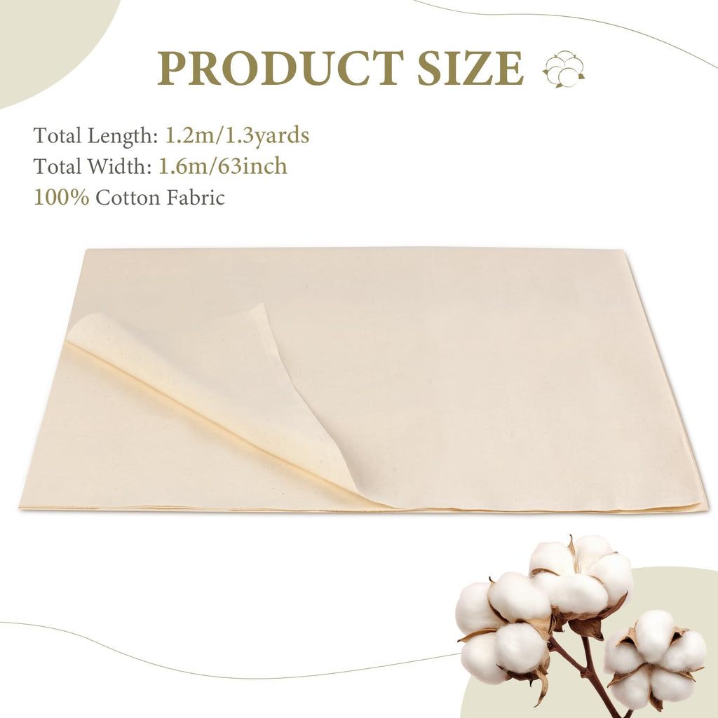100% Cotton Fabric, 63 in x 1.3 Yard Unbleached Muslin Fabric, Medium Weight Linen Fabric By The Yard for Sewing