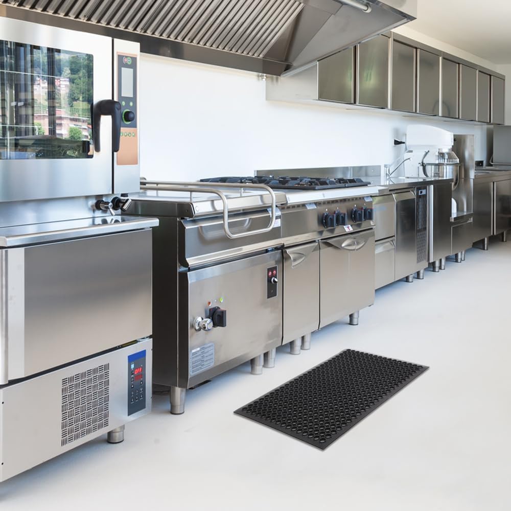 Commercial Anti-Fatigue Kitchen Floor Mat, Non-Slip Rubber Drainage Mat with Hexagonal Holes for Restaurant, Bar &