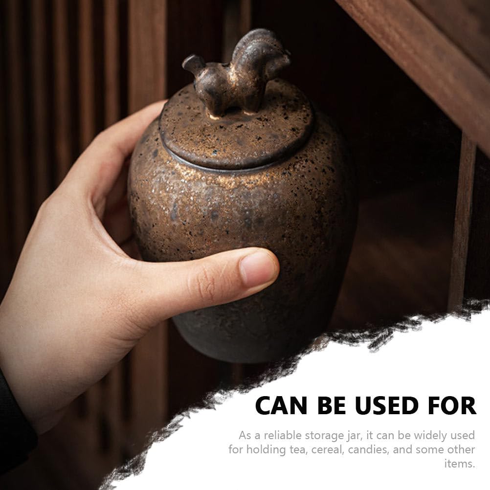 Ceramic Tea Leaf Storage Jar with Airtight Lid Small Japanese Style Tea Canister for Storage and Food Organization