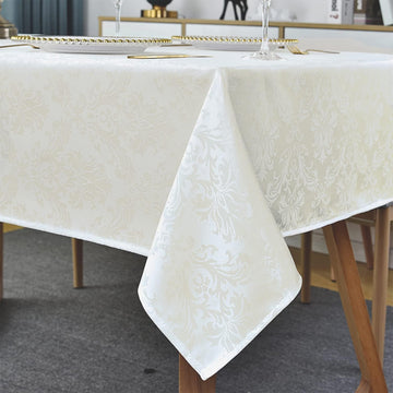 Rectangle Tablecloth - 60 x 120 Inch Beige Cream Damask Table Cloth Jacquard Design Spill Proof Wrin