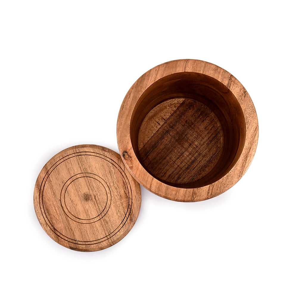 Acacia Wood round wooden storage jar with Lid for Keeping Cookies, Coffee, Flour, Sugar, Rice & Other Dry Foods (4.5"