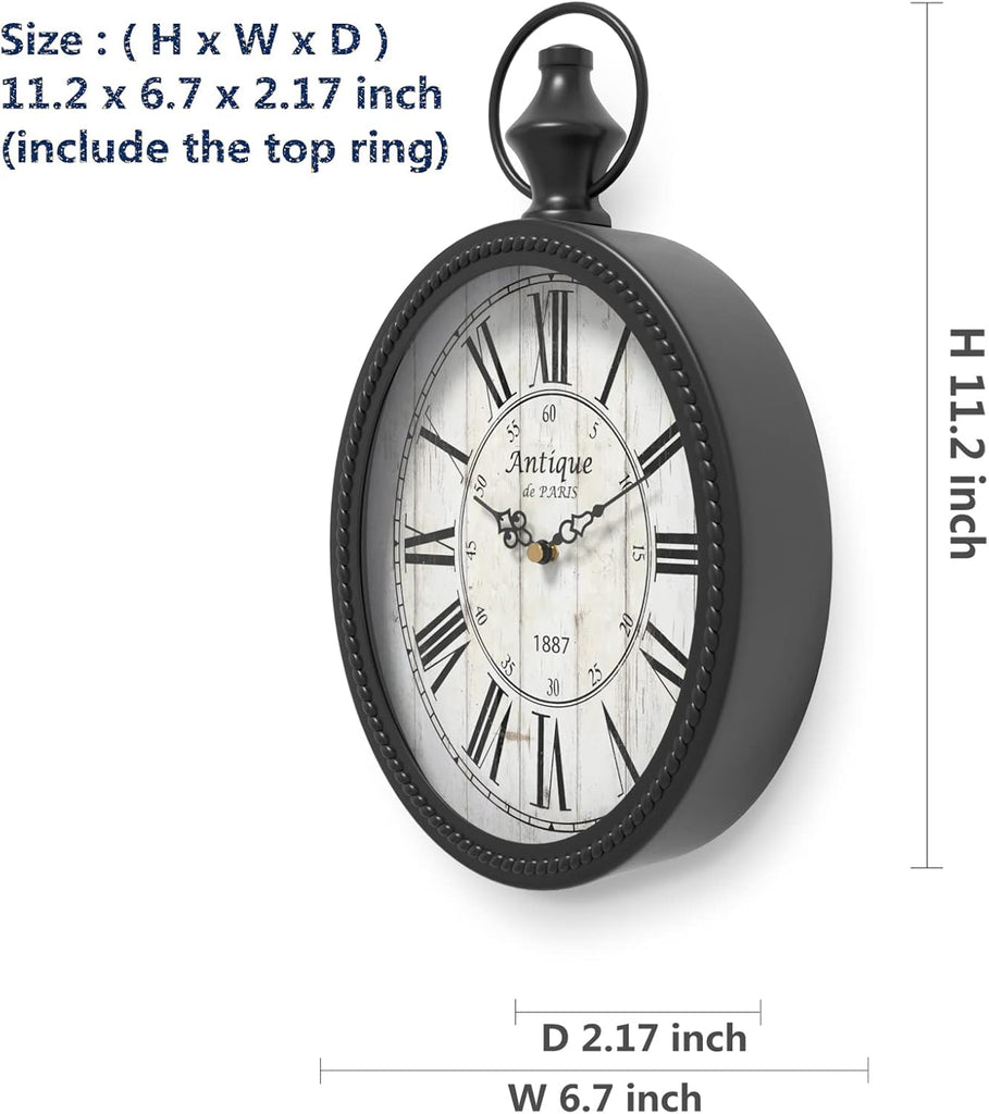 Menterry Small Retro Oval Wall Clock, Antique Old Design, Black Vintage Style