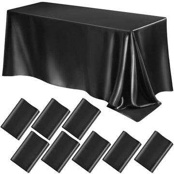 8 Pack Wedding Satin Tablecloth 102 x 58 in Rectangle, Black