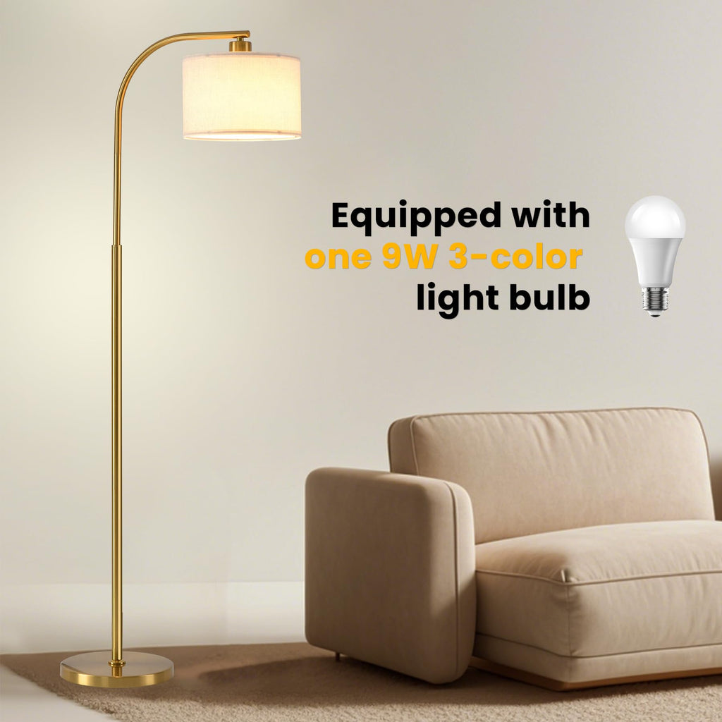Tall Floor Lamp,65'' Modern Standing Lamps with 9W LED Bulb,Elegant Floor Light with Fabric Shade,Gold Tall Lamp
