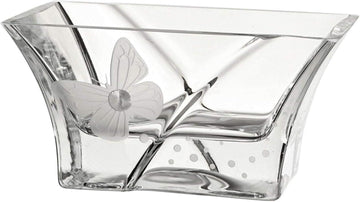 Elegant Small Hand Blown Glass Bowl - Decorated with Premium Crystal and Etched Butterfly - Unleaded Glass - Small