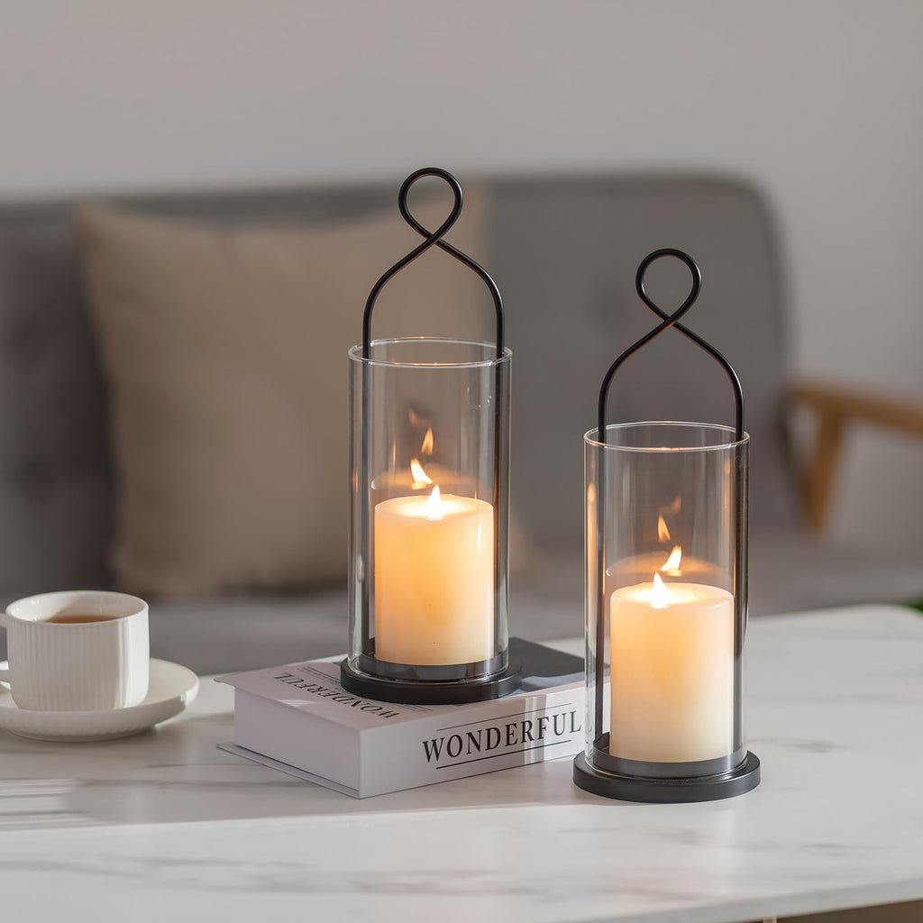 Black Candle Sconces Set of 2, with Hurricane Glass