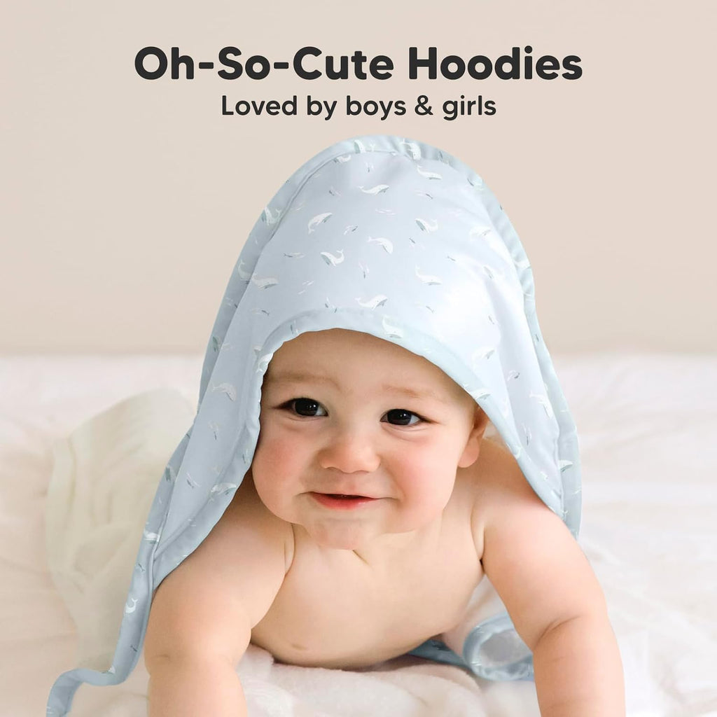 Hooded Baby Towel for Newborn, Baby Bath Towels(Blue Whale,35x35)