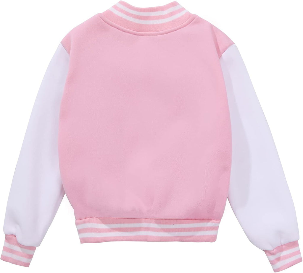 Kids Varsity Jacket Girls Boys Baseball Jacket Bomber Coat School Uniform with Pocket