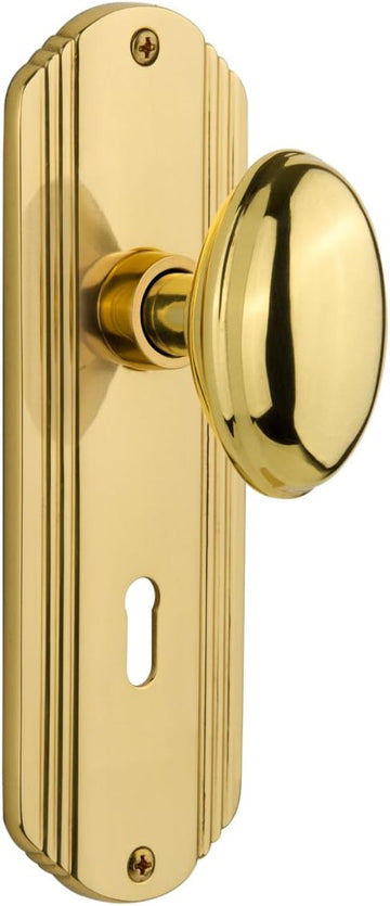 Deco Plate with Keyhole Homestead Knob, Privacy - 2.75", Unlacquered Brass