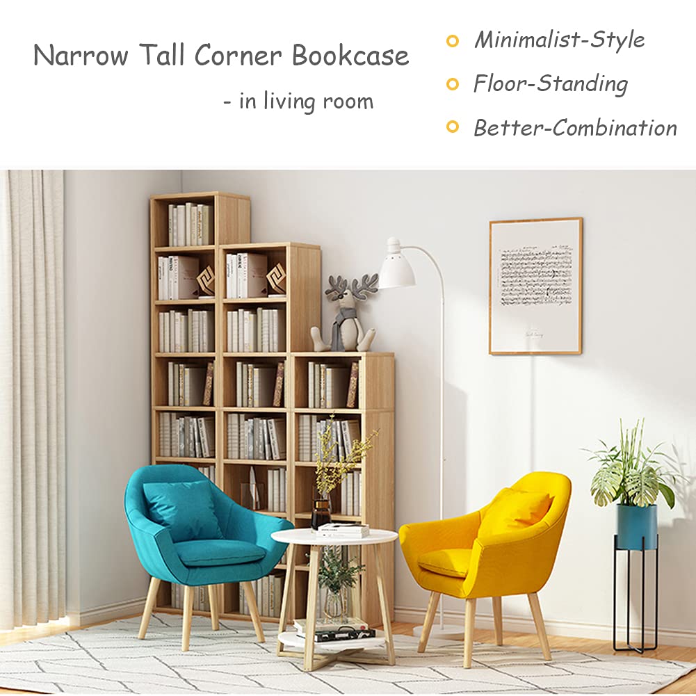 Small Narrow Corner Bookcase - 59" Tall Gap Storage Cabinet, Oak