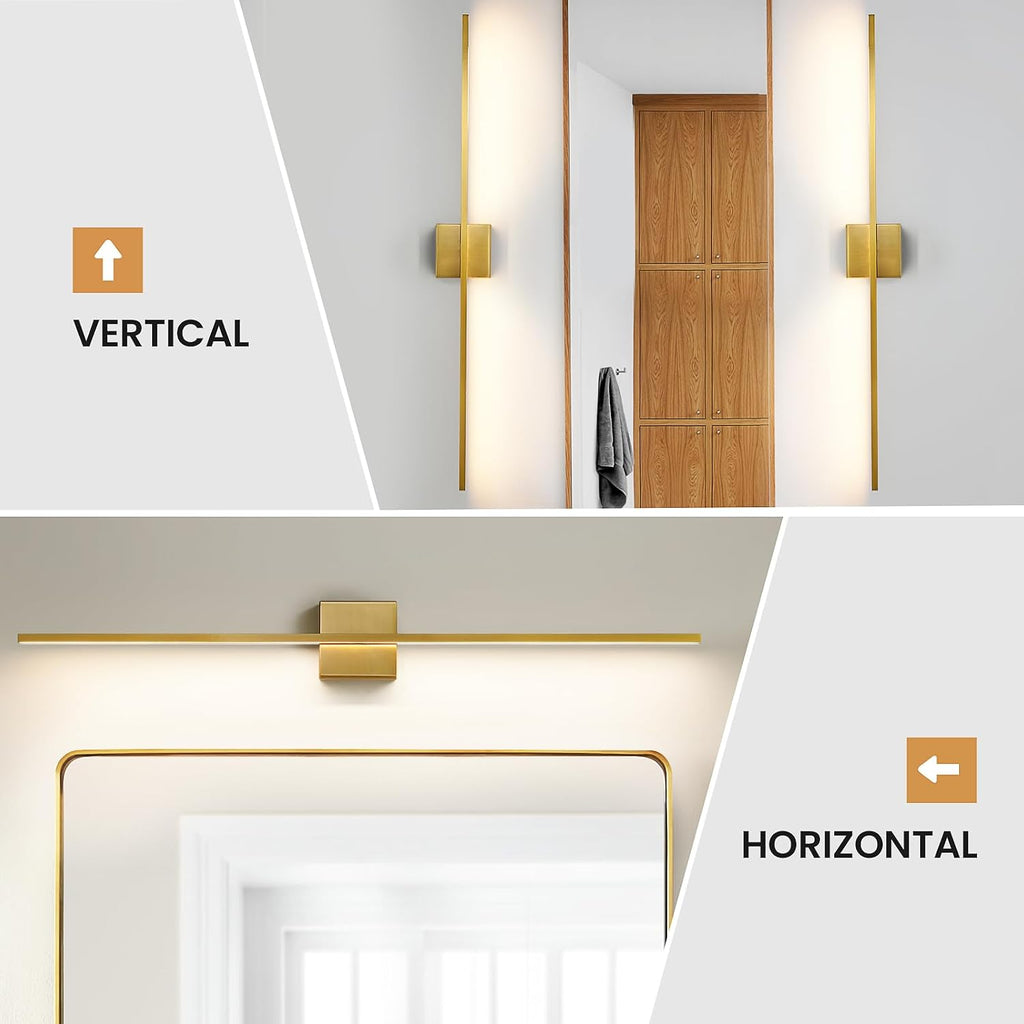 Gold Bathroom Light Fixtures Over Mirror - 39 Inch Dimming Bathroom Vanity Light 28W 3500K LED Vanity Light Bar