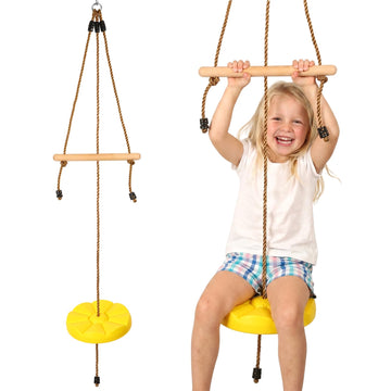 Disc Swing for Kids Outdoor Circle Tree Swings with Monkey Bars Yellow