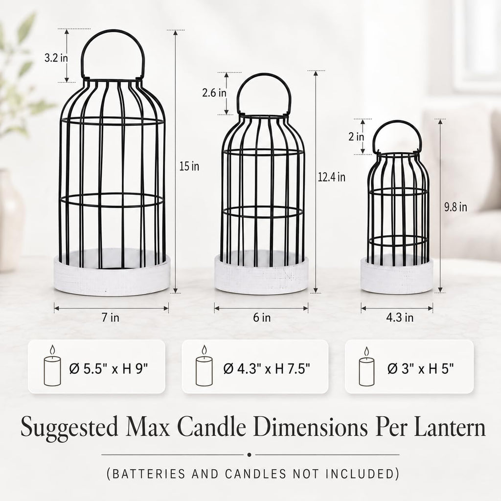Rustic Farmhouse Lantern Decor Set of 3 Lanterns Decorative Indoor and Outdoor, Fireplace Mantle or Kitchen Dining