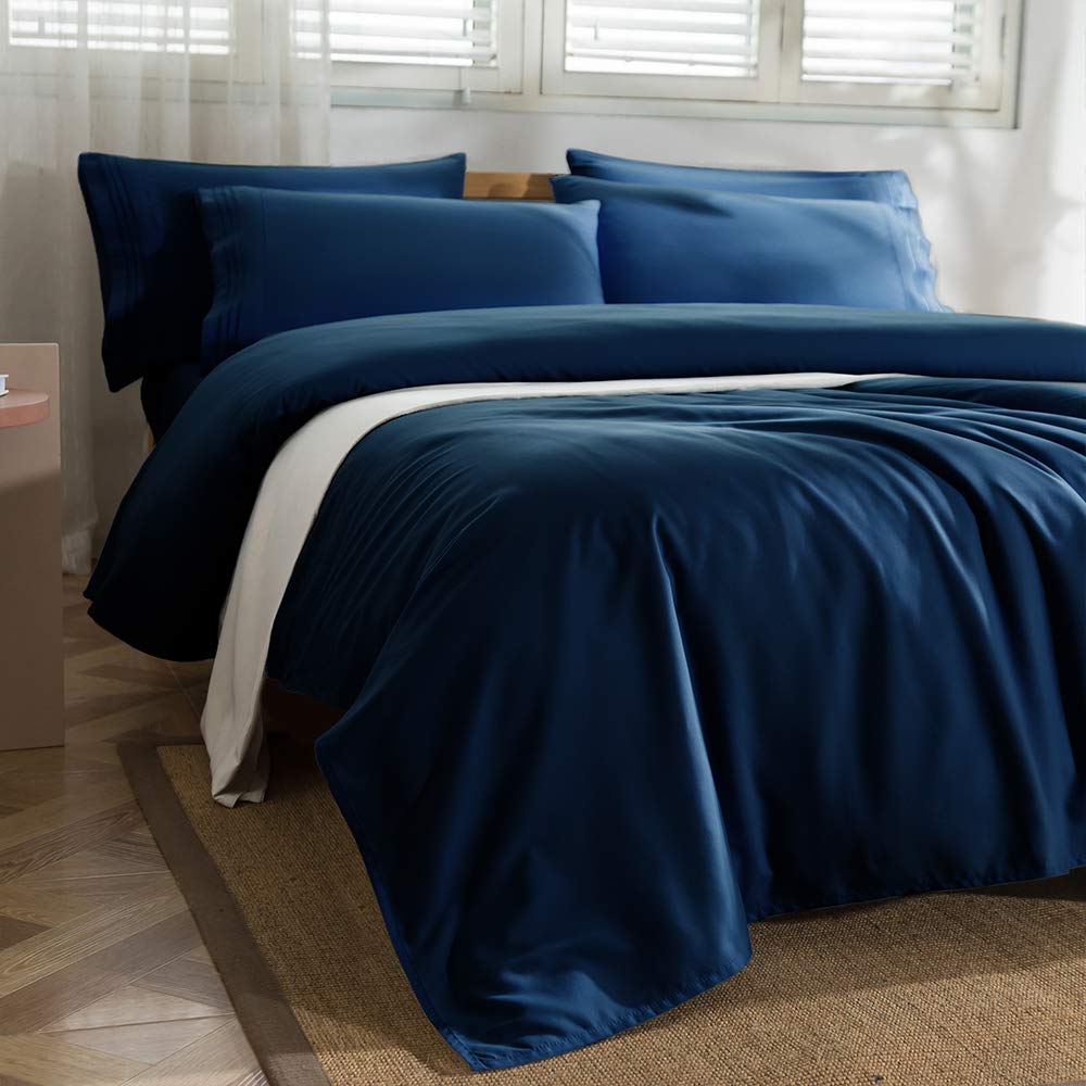6PC Bed Sheets Set - Brushed Microfiber 1800 Thread Count Percale - 16" Deep Pocket (King, Navy Blue)