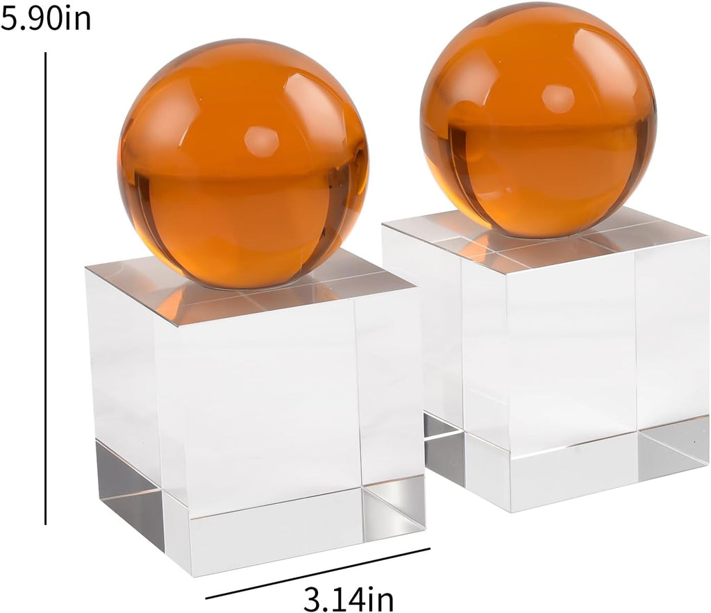 Crystal Bookends, 1 Pair of Decorative Tabletop Bookends , Desk, Comes with Gifed Box, Amber