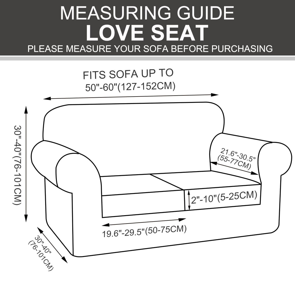 3 Pieces Stretch Loveseat Cover for 2 Cushion, Light Grey