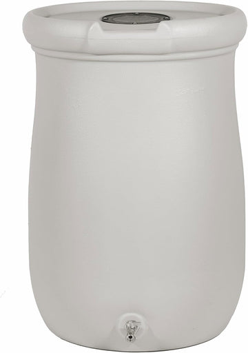Fernway Rain Barrel, Outdoor Water Conservation Container, Holds 50 Gallons, Gray
