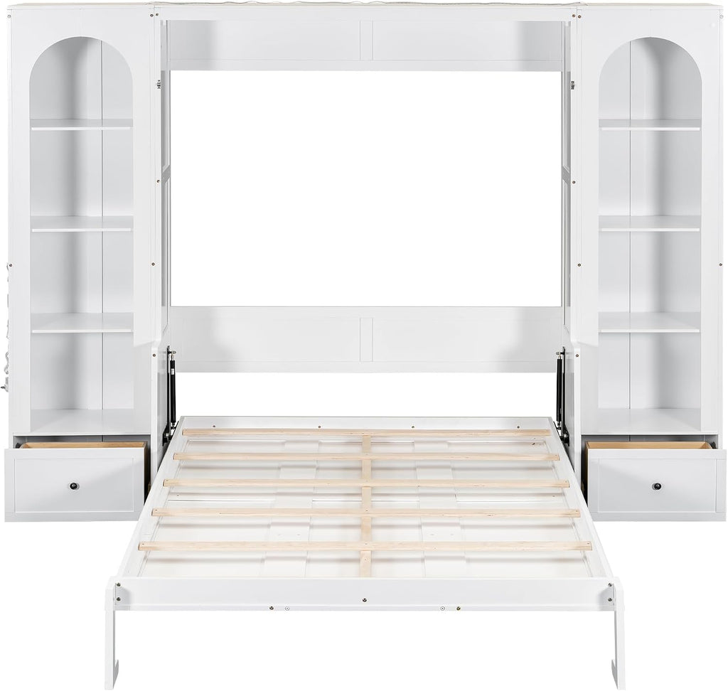 Queen Murphy Bed with Storage Drawers & Desk for Save Space & Small Space,Bedroom,Guest Room,Wall Bed Frame Folding