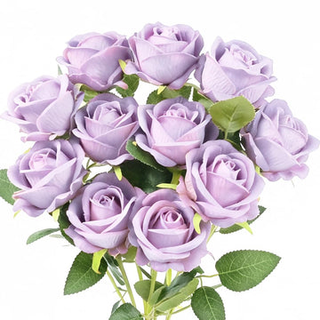 Artificial Velvet Roses 12pcs Faux Flowers Light Purple