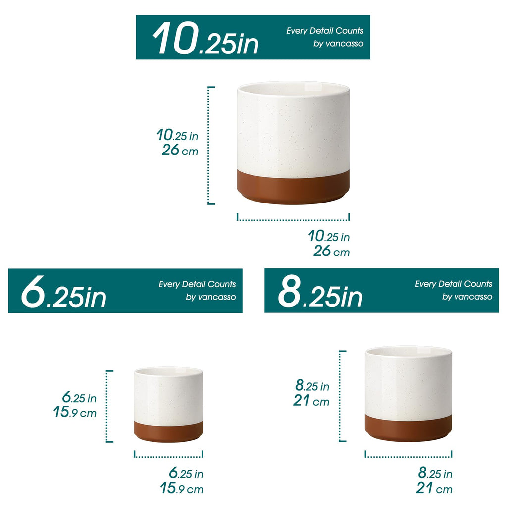 6"+8"+10" Ceramic Pot for Plants, Large Outdoor Indoor Planter Pots with Drainage Holes, Set of 3, Khaki