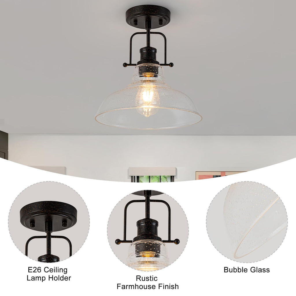 Rustic Seeded Ceiling Light Farmhouse Rust Semi Flush Mount Ceiling Lights, Kitchen Lighting Fixtures Ceiling Lamp