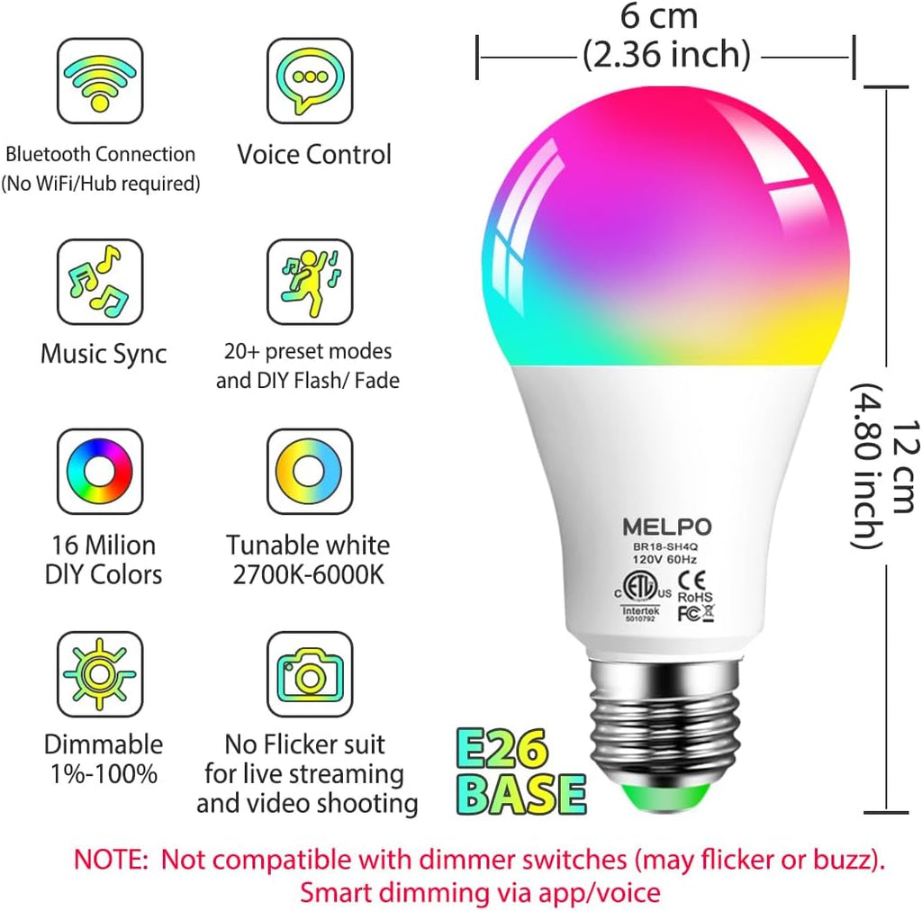 Smart Light Bulbs, 1300LM Color Changing Light Bulb, E26 Smart Bulbs