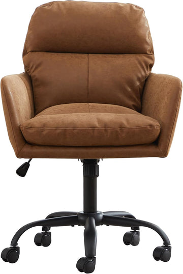 Adjustable Home Office Desk Chair with Comfy Square Mid-Back, Faux Leather 360 Swivel Upholstered Task Armchair with
