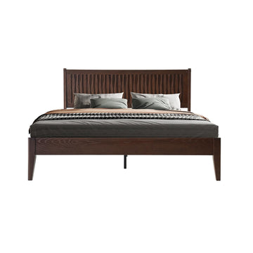 Queen Size Bed Frame with Headboard & Footboard, Solid Wood Platform Bed, Central Metal Legs, 12 Sturdy Slats, Under