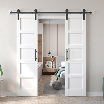 Double 21inx84in White Barn Door and 7FT Sliding Barn Door Hardware Kit Included,Solid,MDF, PVC Surf