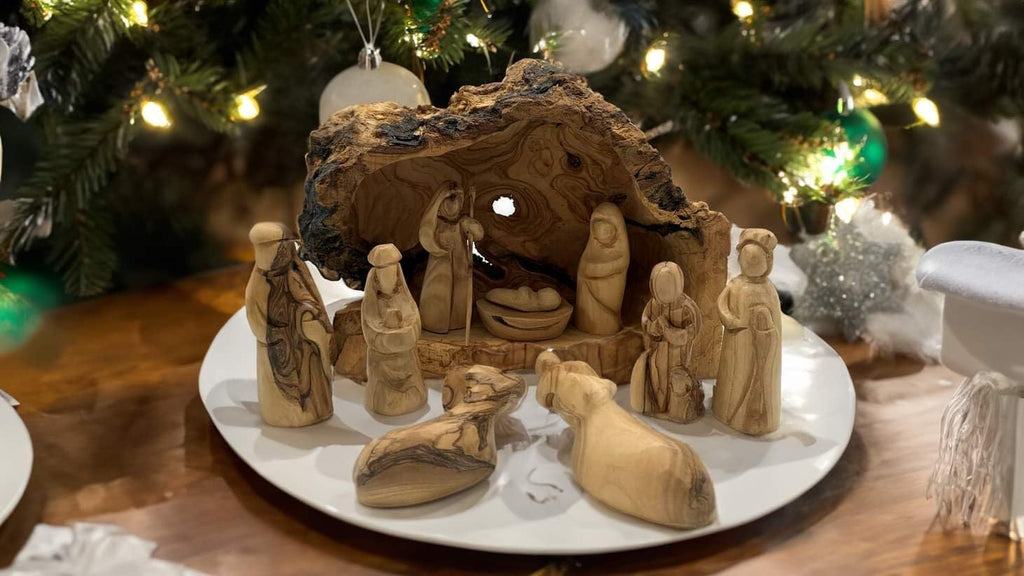 Olive Wood Nativity Manger Scene Set, Large, 12-Piece