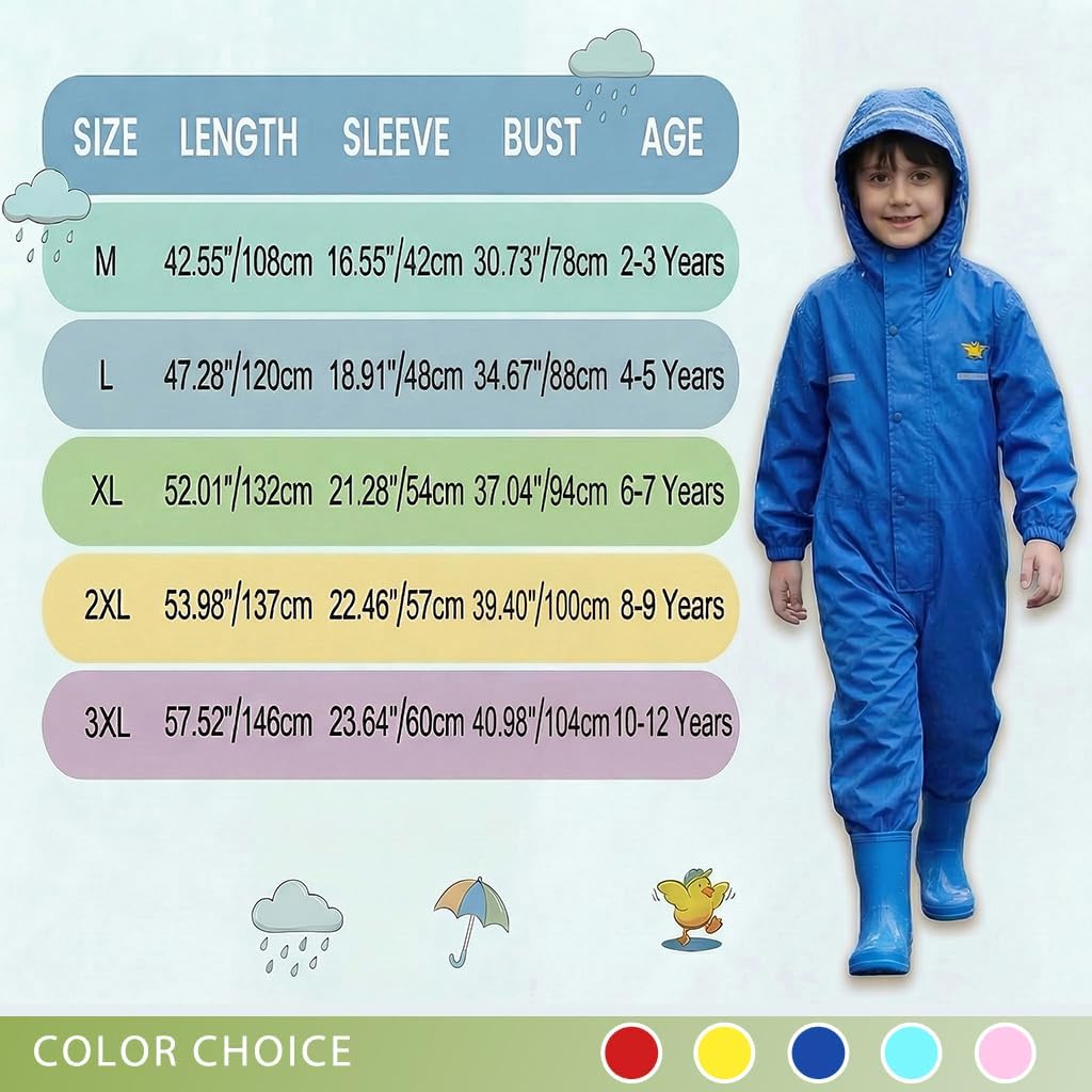 Toddler Rain Suit Waterproof Coverall One Piece Rain Suits Kids