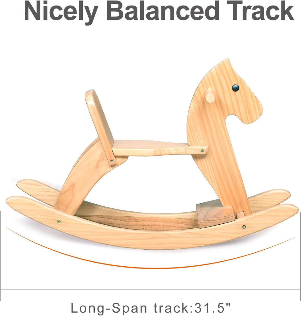 Wooden Rocking Horse, Boy & Girls Ride-On Toy with Foot Pedal