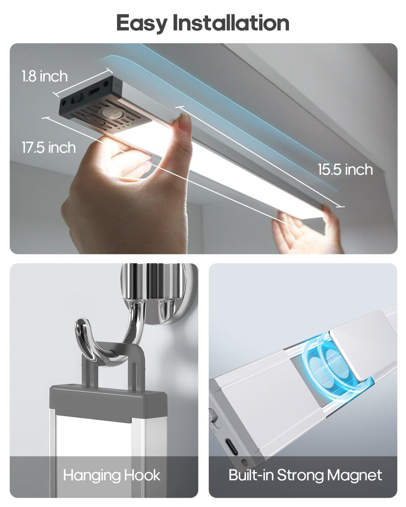 17.5inch Under Cabinet Lighting, 4500Mah Motion Sensor Light Indoor, 4 Pack