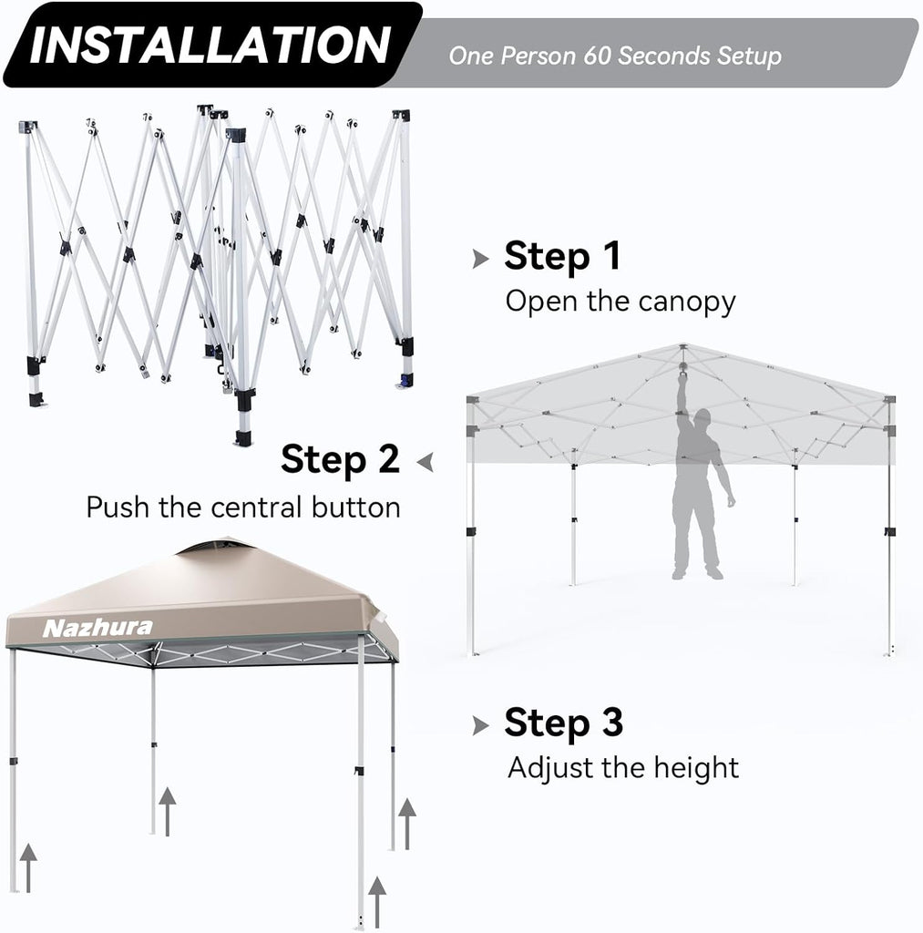 10' x 10' Pop Up Canopy Tent with Sand Weight Bag, Awing Freestanding Sun Shelter for Picnic and Camping - Kahki
