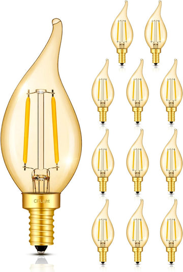 2W LED Candelabra Bulbs 25W Eq, E12 2700K Amber Flame Tip, 12 Pack