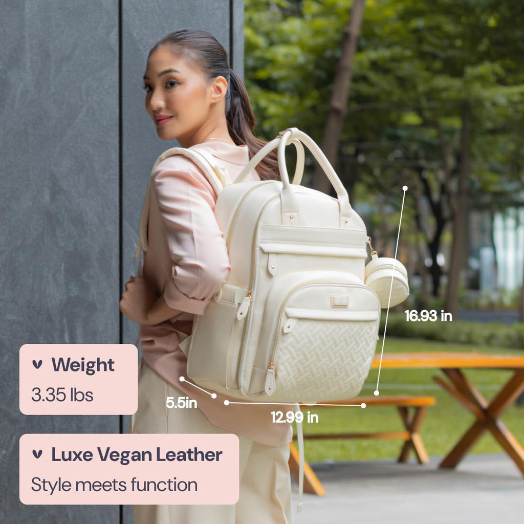 Leather Diaper Bag Backpack - Baby Essentials Travel Baby Bag, Multi function, Water Resistant, with Changing Pad
