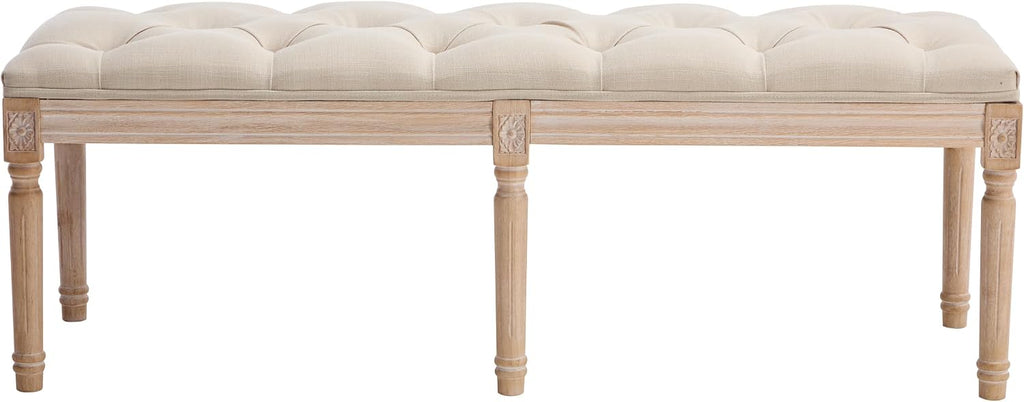 47.2" Vintage Tufted Entryway Upholstered Linen Chaise Bench with RubberWood Legs, End of Bed Bench , Indoor Extra