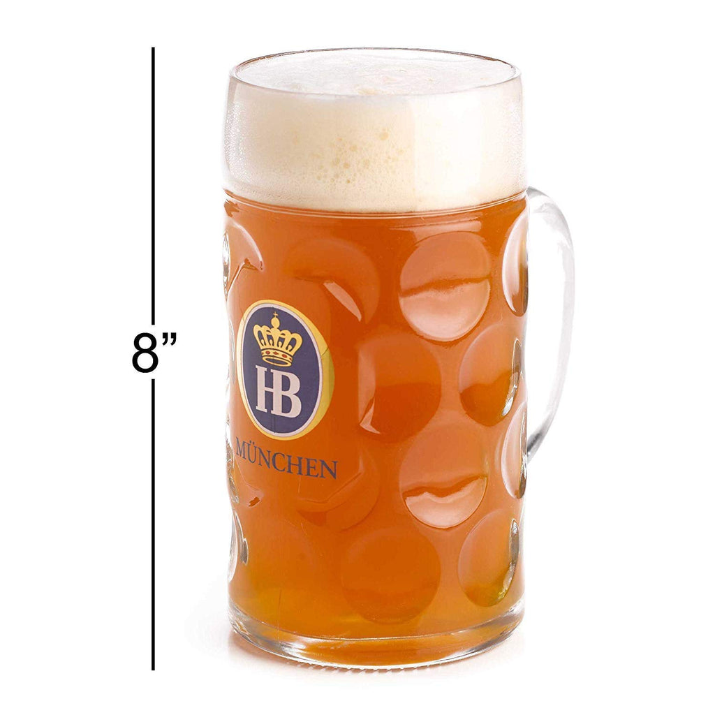 1 Liter HB " Munchen" Dimpled Glass Beer Stein - 2pk