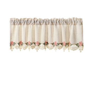 Floral Embroidered Lace Curtain Valance, 52"x24" Rod Pocket Window Valance Bedroom Farmhouse Decor