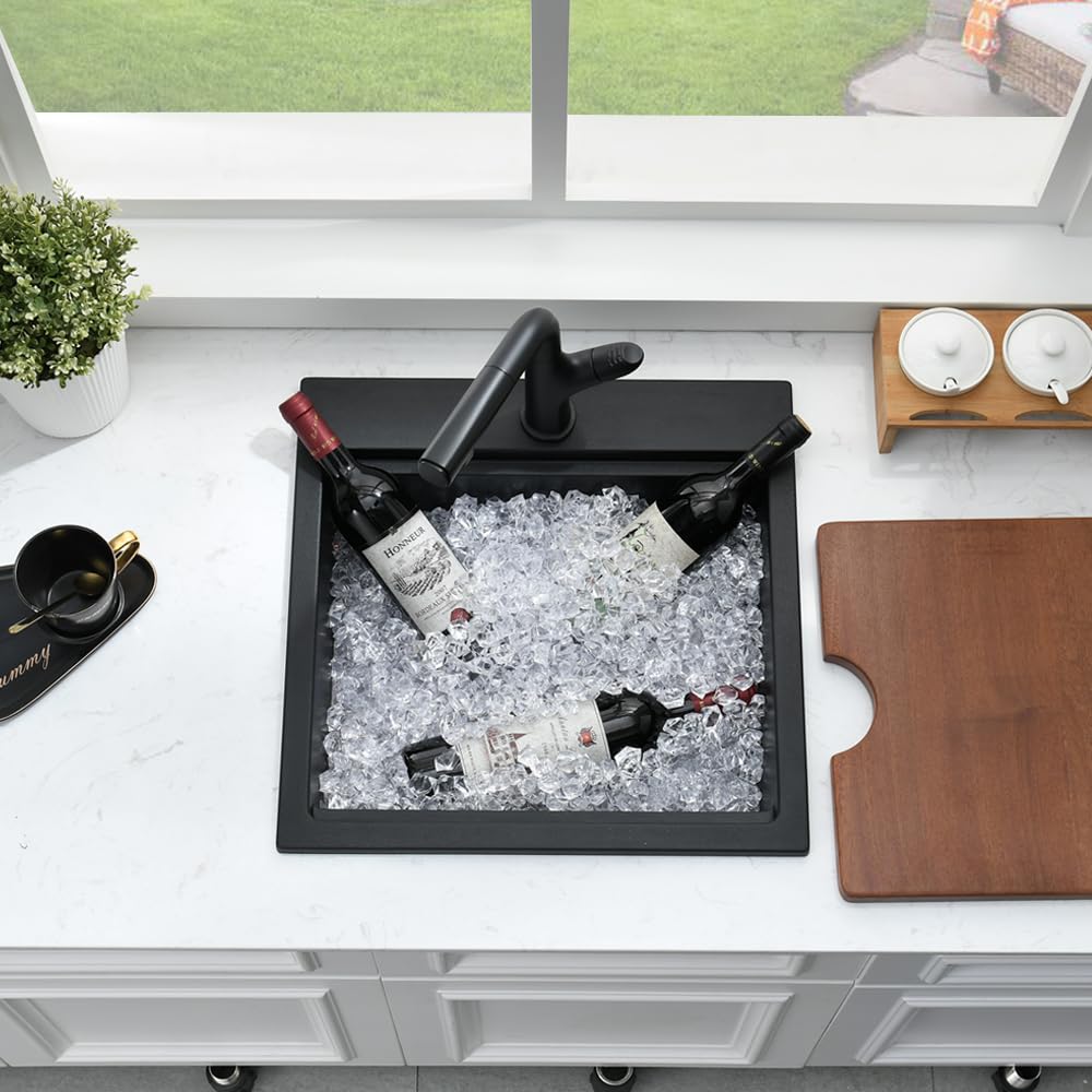 18 Inch Black Drop In Bar Sink Quartz, 18x18 Small