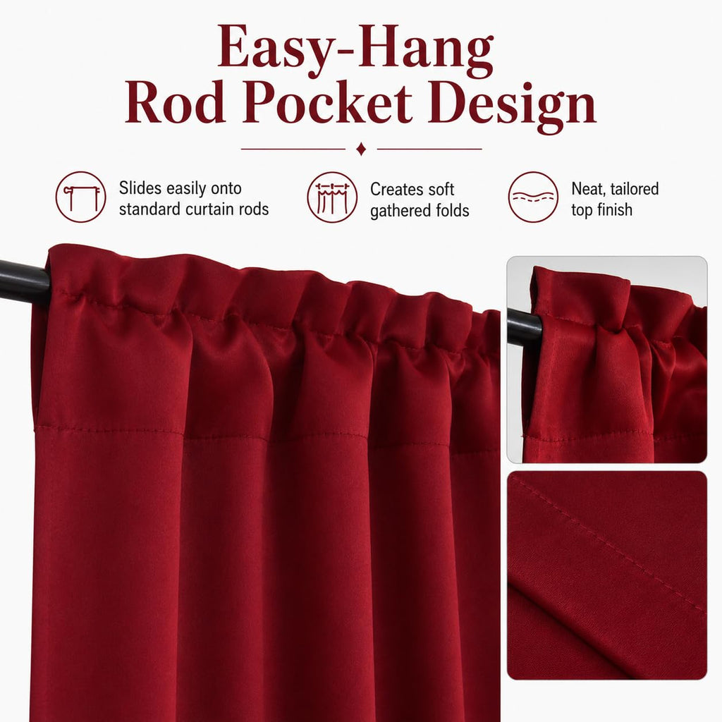 Christmas Decorative Café Curtains Set of 2, Rod Pocket Blackout Short Kitchen Window Tier Small Thermal Insulated