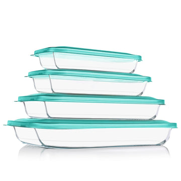 8 Pieces Glass Baking Dish with Lids, Green