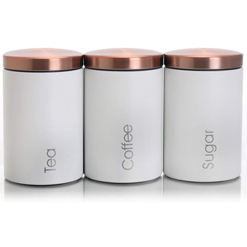 Essential Kitchen Storage 3 Piece Sugar, Coffee and Tea Canister Set in Matte White