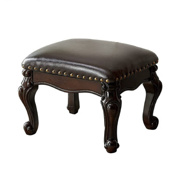 Foot Stool Microfiber Leather Ottoman Wooden Shoe Stool Small Sofa Stool Footrest Stool Bedroom (Black-Brown)
